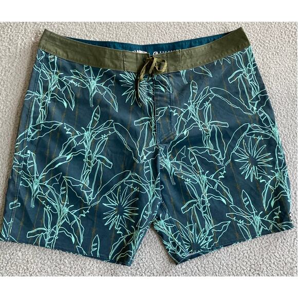 Billabong Swim Trunks 38 Hawaiian Floral Drawstring Recycler Pro Blue Shorts - Picture 1 of 13